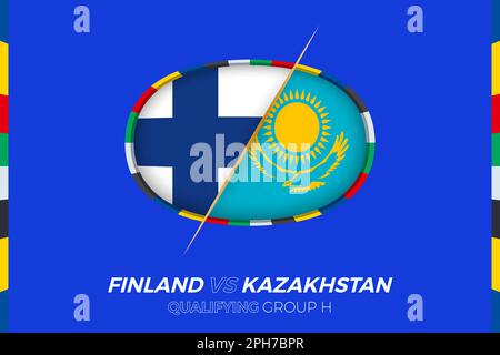 Icône Finlande contre Kazakhstan pour la qualification des tournois européens de football, groupe H. icône compétition sur fond stylisé. Illustration de Vecteur