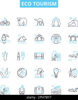 Jeu d'icônes de ligne vecteur éco-tourisme. Écotourisme, conservation, durabilité, vert, écologie, carbone, illustration du recyclage, esquisse des symboles de concept Illustration de Vecteur