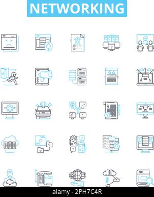 Ensemble d'icônes de ligne vectorielle réseau. Réseau, LAN, WAN, WiFi, routeurs, Concentrateurs, illustration Ethernet, présentent des symboles et des signes de concept Illustration de Vecteur
