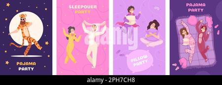 Invitation à une fête pyjama. Affiche ou modèle d'affiche pour pyjama nuit événement pour bons amis modèle vectoriel exact avec place pour le texte Illustration de Vecteur