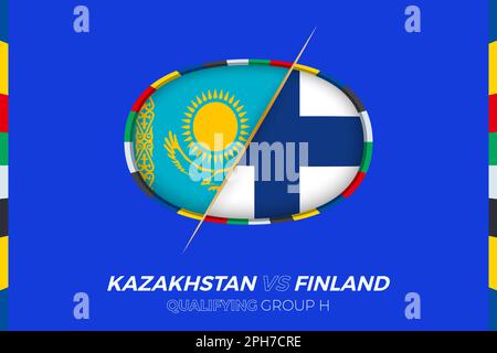 Icône Kazakhstan contre Finlande pour qualification en tournoi de football européen, groupe H. icône de compétition sur fond stylisé. Illustration de Vecteur