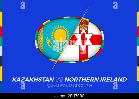 Icône Kazakhstan contre Irlande du Nord pour qualification en tournoi de football européen, groupe H. icône de compétition sur fond stylisé. Illustration de Vecteur