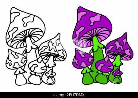 Définir un champignon drôle avec un motif de croque. Livre de coloriage pour les enfants et les adultes Illustration de Vecteur