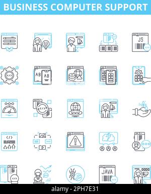 Jeu d'icônes de ligne vectorielle de support d'ordinateur professionnel. INFORMATIQUE, support, entreprise, informatique, technique, Réseau, schéma de conseil, symboles de concept Illustration de Vecteur