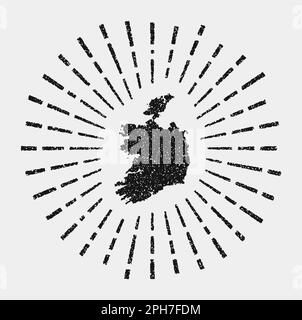 Carte vintage de l'Irlande. Grunge Sunburst dans tout le pays. Forme Irlande noire avec rayons de soleil sur fond blanc. Illustration vectorielle. Illustration de Vecteur