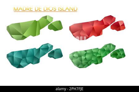 Ensemble de cartes polygonales vectorielles de l'île Madre de Dios. Carte de bordure en dégradé lumineux dans un style poly bas. Illustration de Vecteur