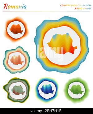 Collection logo Roumanie. Badge coloré du pays. Couches autour de la forme de la frontière roumaine. Illustration vectorielle. Illustration de Vecteur