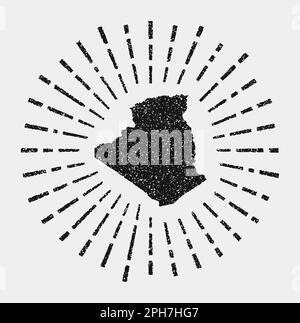 Carte vintage de l'Algérie. Grunge Sunburst dans tout le pays. Forme algérienne noire avec rayons de soleil sur fond blanc. Illustration vectorielle. Illustration de Vecteur