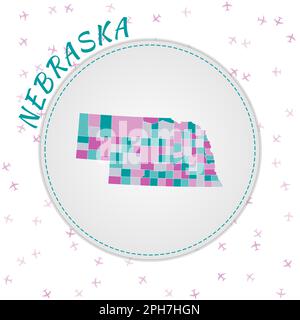 Conception de carte Nebraska. Carte de l'état américain avec les régions dans la palette de couleurs émeraude-améthyste. Illustration de Vecteur