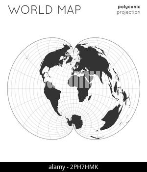 Carte du monde. Globe en projection polyconique, avec un style de lignes de réticule. Illustration vectorielle moderne. Illustration de Vecteur