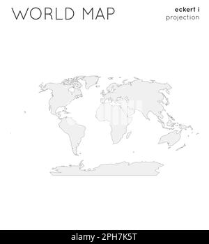 Carte du monde. Globe en projection Eckert I, style Uni. Illustration vectorielle de contour. Illustration de Vecteur