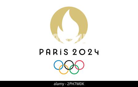 Vue de dessus du drapeau des jeux olympiques de france 2024. pas de mât. Conception de plan, présentation. Arrière-plan drapeau. amour saint esprit foi, les gens espèrent à pâques, rel Banque D'Images