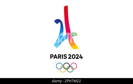 Vue de dessus du drapeau des jeux olympiques de france 2024. pas de mât. Conception de plan, présentation. Arrière-plan drapeau. amour saint esprit foi, les gens espèrent à pâques, rel Banque D'Images