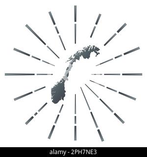 Rafale de soleil en Norvège. Carte du pays avec des rayons étoilés colorés. Norvège illustration en numérique, technologie, Internet, style réseau. Illustration de Vecteur