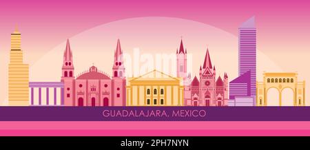 Coucher de soleil Skyline panorama de la ville de Guadalajara, Mexique - illustration vectorielle Illustration de Vecteur