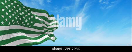 DRAPEAU vert AMÉRICAIN. Drapeau des États-Unis aux couleurs de St. Le jour de Patrick agité dans le vent à ciel nuageux. 3d illustration Banque D'Images