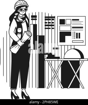 Femme ingénieur supervisant l'illustration de travaux de construction en forme de caniche isolée en arrière-plan Illustration de Vecteur