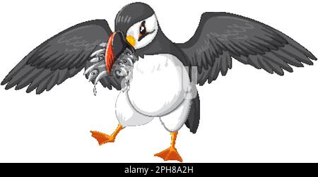 Puffin oiseau tenant des poissons dans son illustration de bec Illustration de Vecteur