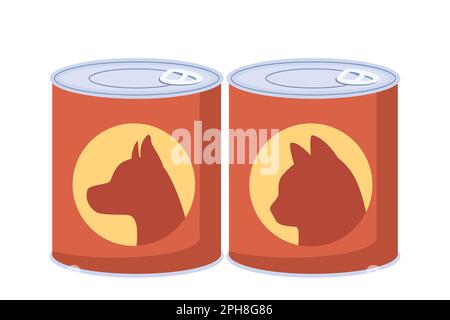 Variété d'aliments pour animaux de compagnie pour différents animaux. Nourriture en conserve pour chats, chiens. Illustration vectorielle Illustration de Vecteur