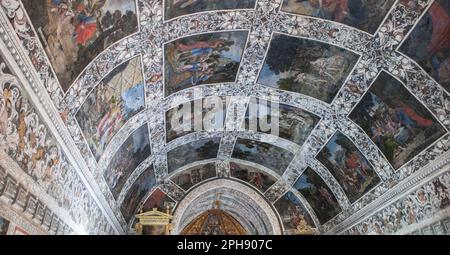 Fuente del Arco - Espagne - 1st novembre 2022 : voûte de peintures en plein air à la chapelle notre-Dame d'Ara, Fuente del Arco, Espagne. Chapelle Sixtine d'Estrémadure Banque D'Images
