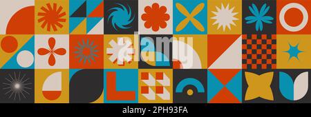 Figures et formes géométriques modernes. Éléments de base du Brutalisme. Style bauhaus suisse. Illustration de Vecteur