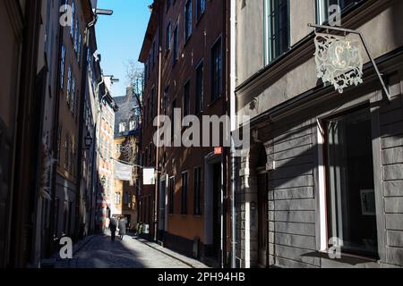 Les ruelles de l'île de Gamla Stan à Stockholm Suisse au printemps. Banque D'Images