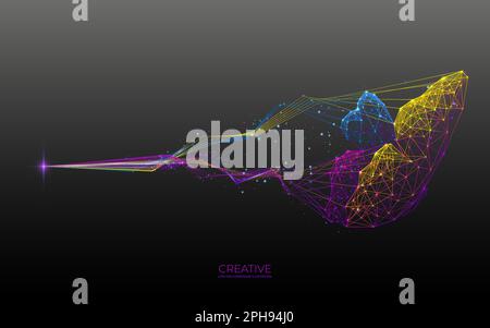 Papillon volant dans des polygones, des lignes et des points connectés Illustration de Vecteur