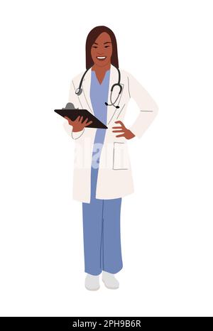 Portrait du médecin noir femme medic travailleur vecteur Illustration de Vecteur
