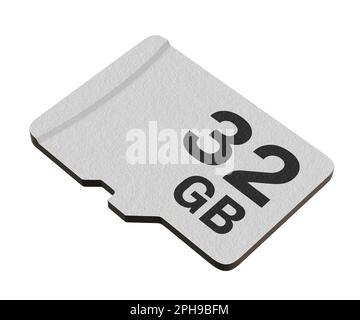 Carte mémoire d'une capacité de 32 Go, stockage sur disque de stockage Flash MicroSD isolé sur fond blanc. 3D illustration Banque D'Images