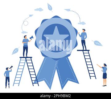 Médaille vectorielle de la garantie de qualité avec étoile et ruban. evaluation de la qualité personnes travail d'équipe, illustration moderne à vecteur plat Illustration de Vecteur