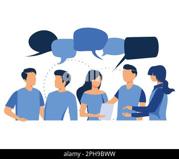 les hommes d'affaires discutent de réseaux sociaux, d'actualités, de réseaux sociaux, de chat, de dialogue, de bulles de discours vecteur, de vecteur plat illustration moderne Illustration de Vecteur
