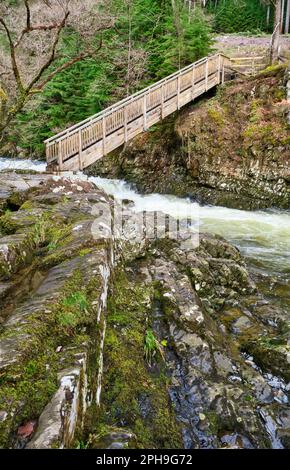 Pont des mineurs de l'autre côté de la rivière Llugwy, près de Betws-y-Coed, Conwy, Snowdonia, pays de Galles Banque D'Images