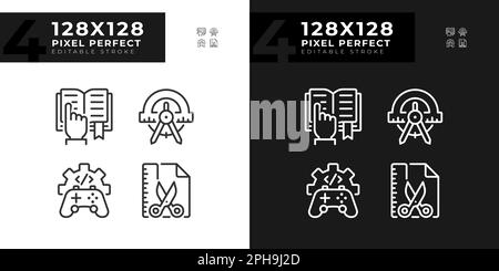 SUJETS LIÉS À STEM pixels Perfect icônes linéaires ensemble pour le mode sombre, clair Illustration de Vecteur