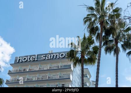 Magaluf, Espagne; mars 19 2023: Vue générale de l'hôtel Samos, dans la station touristique de Magaluf, île de Majorque, Espagne Banque D'Images