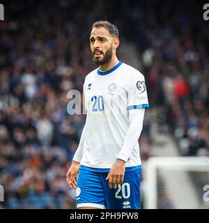 Grigoris salerntin, jouant pour l'équipe nationale de Chypre contre l'Écosse dans le championnat d'Europe 2024 de qualification au parc Hampden, Glasgow, Banque D'Images