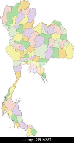 Thaïlande - carte politique modifiable très détaillée. Illustration de Vecteur