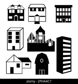 Ensemble de maisons de style silhouette Illustration de Vecteur