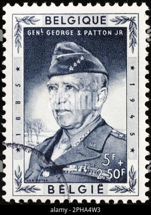 Portrait du général George Patton sur l'ancien timbre belge Banque D'Images