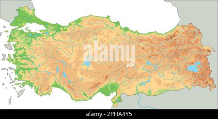 Carte physique détaillée de la Turquie. Illustration de Vecteur