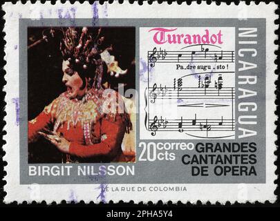 La feuille de musique de 'Turandot' par Giacomo Puccini sur le timbre Banque D'Images