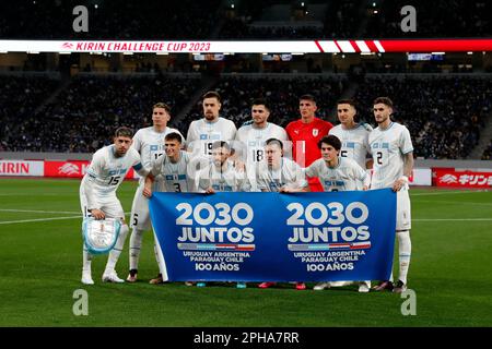 PAS DE VENTES AU JAPON! Départ XI, photo de l'équipe, photo de l'équipe d'Ururuay, match national de football, coupe du défi KiPIN 2023 Japon - Uruguay JPN -URY 1: 1, Stade national de Tokyo, 24 mars 2023, à Tokyo/Japon. ? Banque D'Images