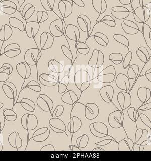 Branches d'eucalyptus dans un style moderne de style art simple ligne, motif sans couture. Dessin de ligne continue, contour esthétique pour textile, emballage, fonds d'écran Illustration de Vecteur