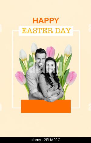 Collage photo vertical deux personnes adorables couple dans l'amour faire se rappeler portrait posant passer le week-end de Pâques ensemble Banque D'Images