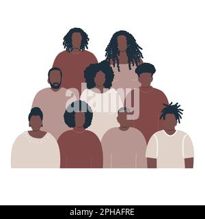 groupe de noirs. Foule de gens. Concept « renforcer ensemble ». Solidarité des différents hommes et femmes. Différentes silhouettes humaines. Vecteur Illustration de Vecteur