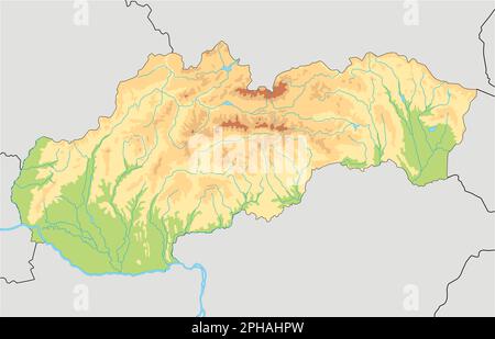 Carte physique très détaillée de la Slovaquie. Illustration de Vecteur