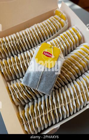 Une boîte complète de sachets de thé Lipton, 2023 Banque D'Images