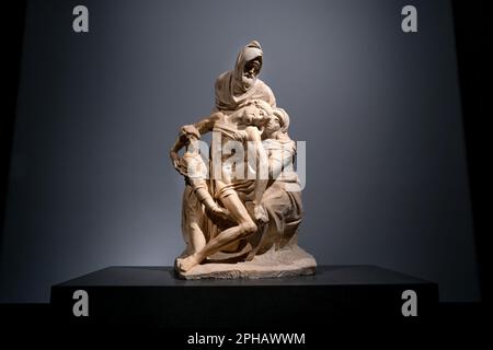 Le Bandini Pieta inachevé de Michel-Ange est exposé dans le musée de l'Opéra del Duomo à Florence. Sculpté dans son 70s. Banque D'Images