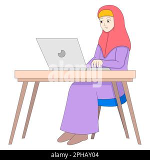 la jeune fille islamique travaille de chez elle Illustration de Vecteur