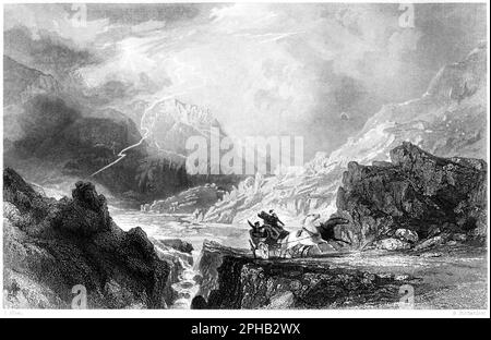 Une gravure de Glempiff (Glen Croe) entre Loch long et Cairn Dhu, en Écosse, au Royaume-Uni, numérisée à haute résolution à partir d'un livre imprimé en 1840. Banque D'Images