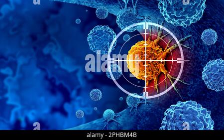 La détection et le dépistage du cancer comme traitement des cellules malignes par biopsie ou test causé par des carcinogènes et la génétique avec une cellule cancéreuse Banque D'Images